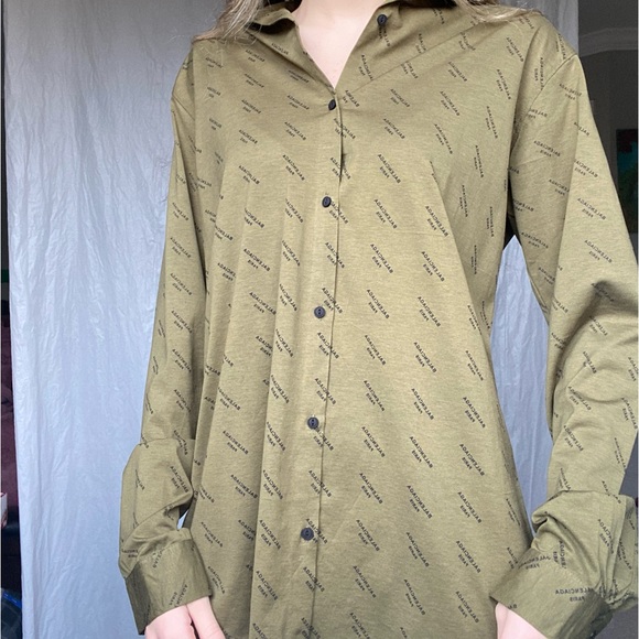 Balenciaga XL Green And Black Logo Button Up Collared Long Sleeve Shirt - Picture 3 of 14